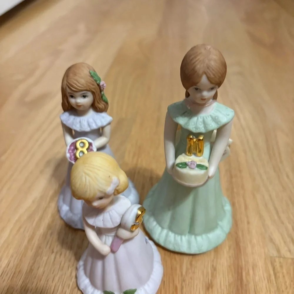Vintage Enesco Growing Up Birthday Porcelain Doll Bundle 5 8 11 Brunette Blonde
